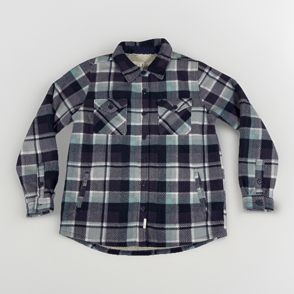 Soho Threads Plaid Shirt Jacket Womens‎ Small Blue Sherpa Lined Fleece Shacket